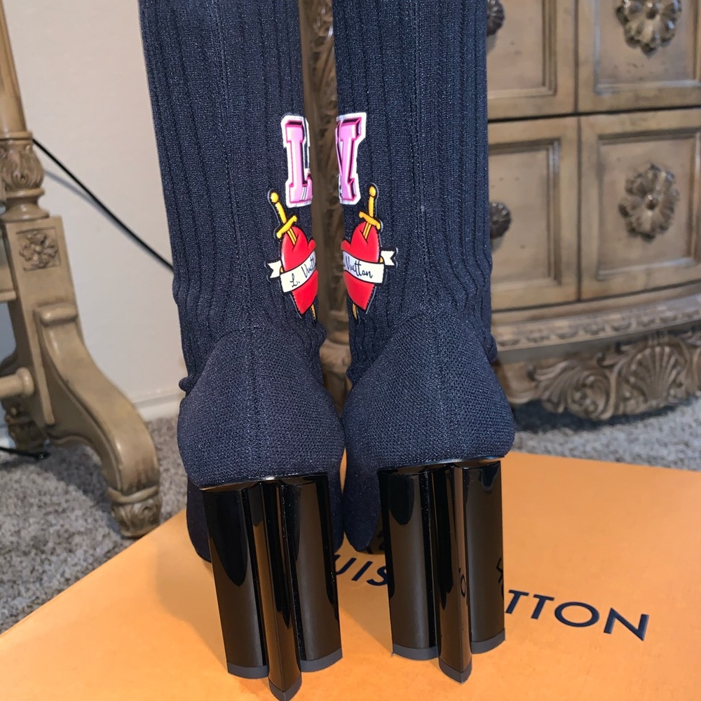Louis Vuitton Black Sock Ankle Booties with Colorful LV Patch - Picture 4 of 11